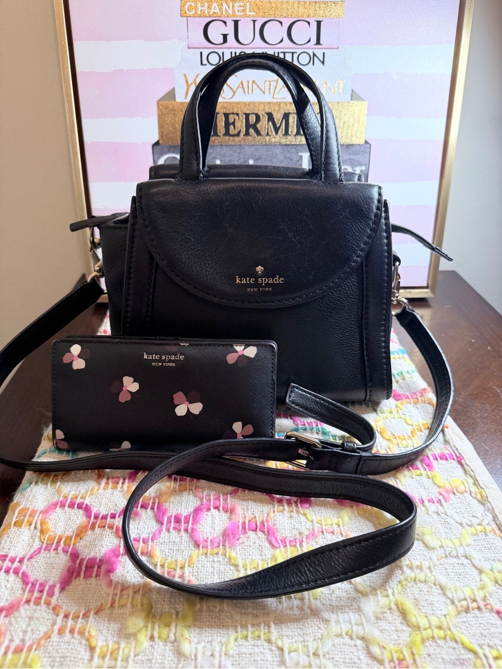 Blackkate spade Black Crossbody Bag with Wallet